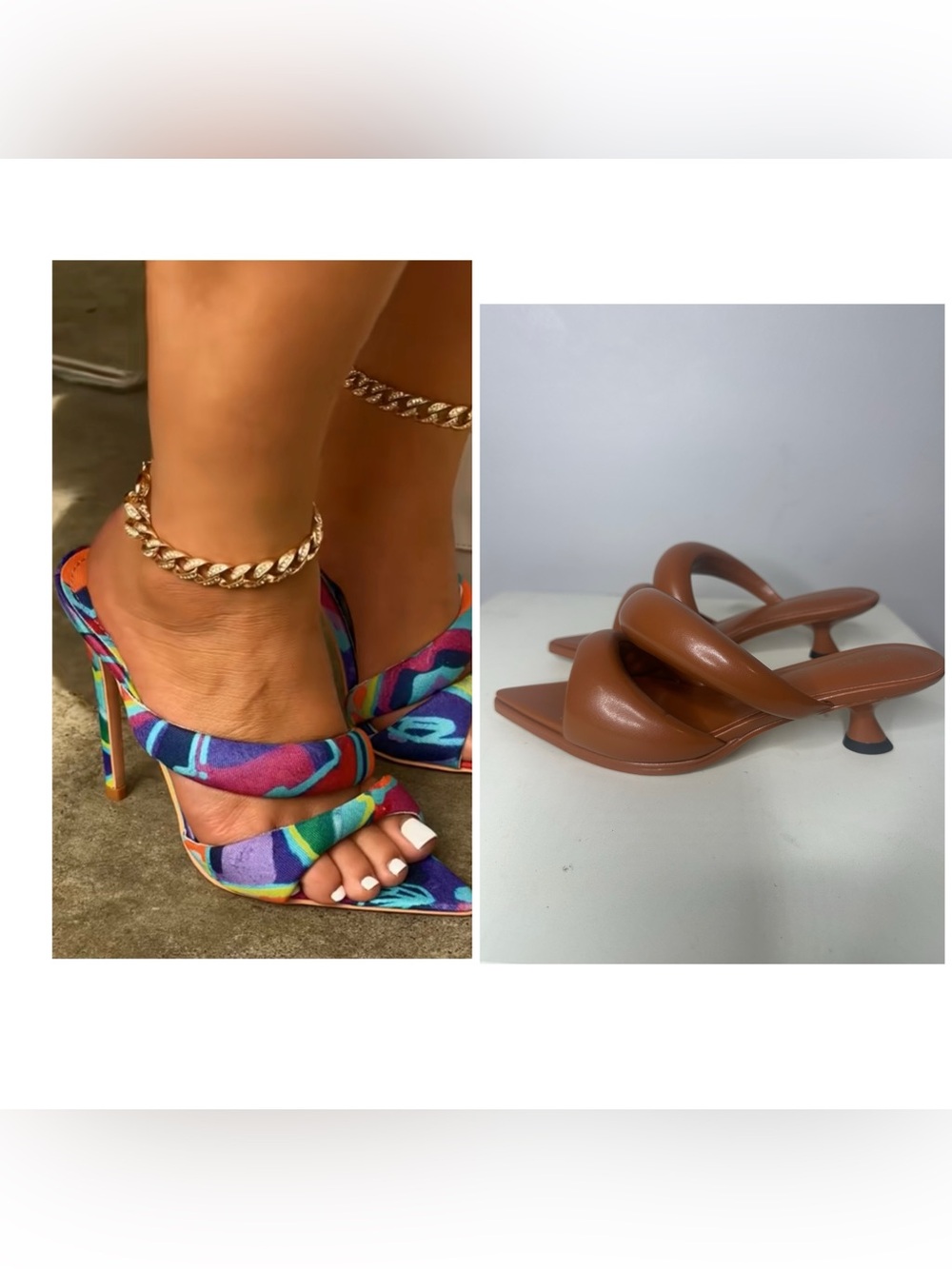 JW PEI Brown Faux Leather Knot Strap Heeled Sandals - 38-7.5